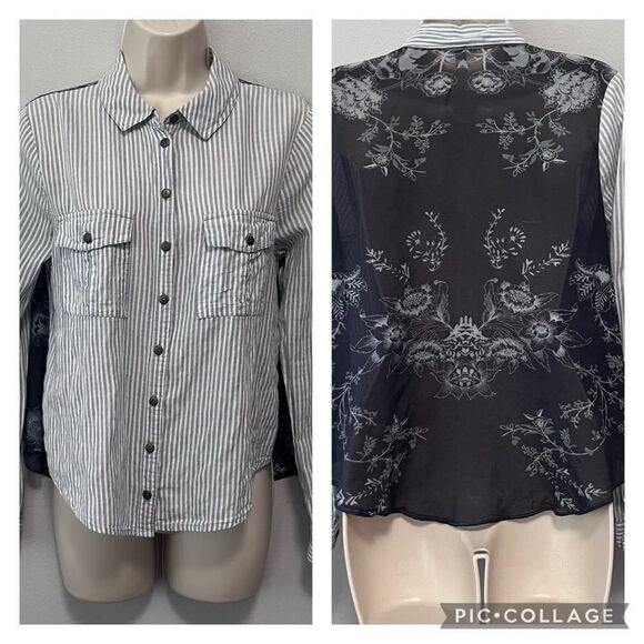Free People Striped Floral Button Down Top Size Small - Picture 1 of 7